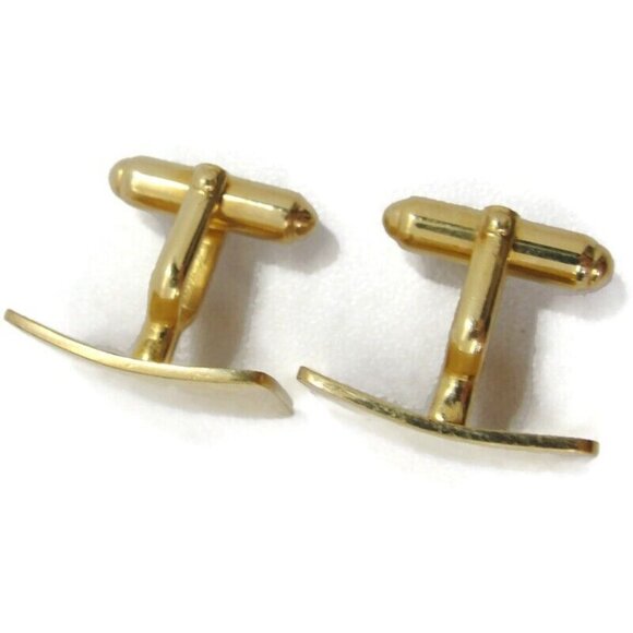 Signed Anson 12K Gold Filled Smooth Curved Rectangle Cufflinks - Picture 2 of 10